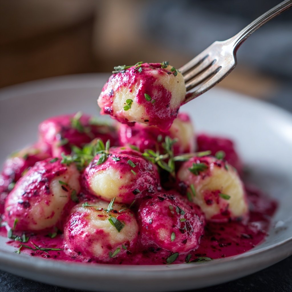 Gnocchi mit rosa Rote-Bete-Sauce