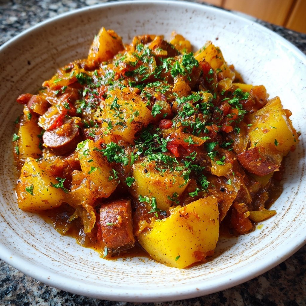 Kartoffelgulasch mit Würstchen